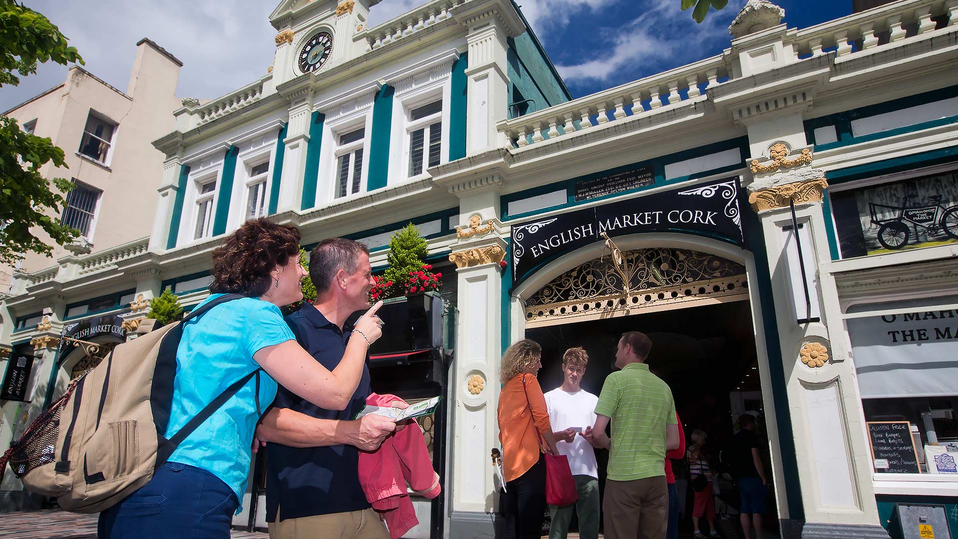 People gathered outside the English Market in Cork