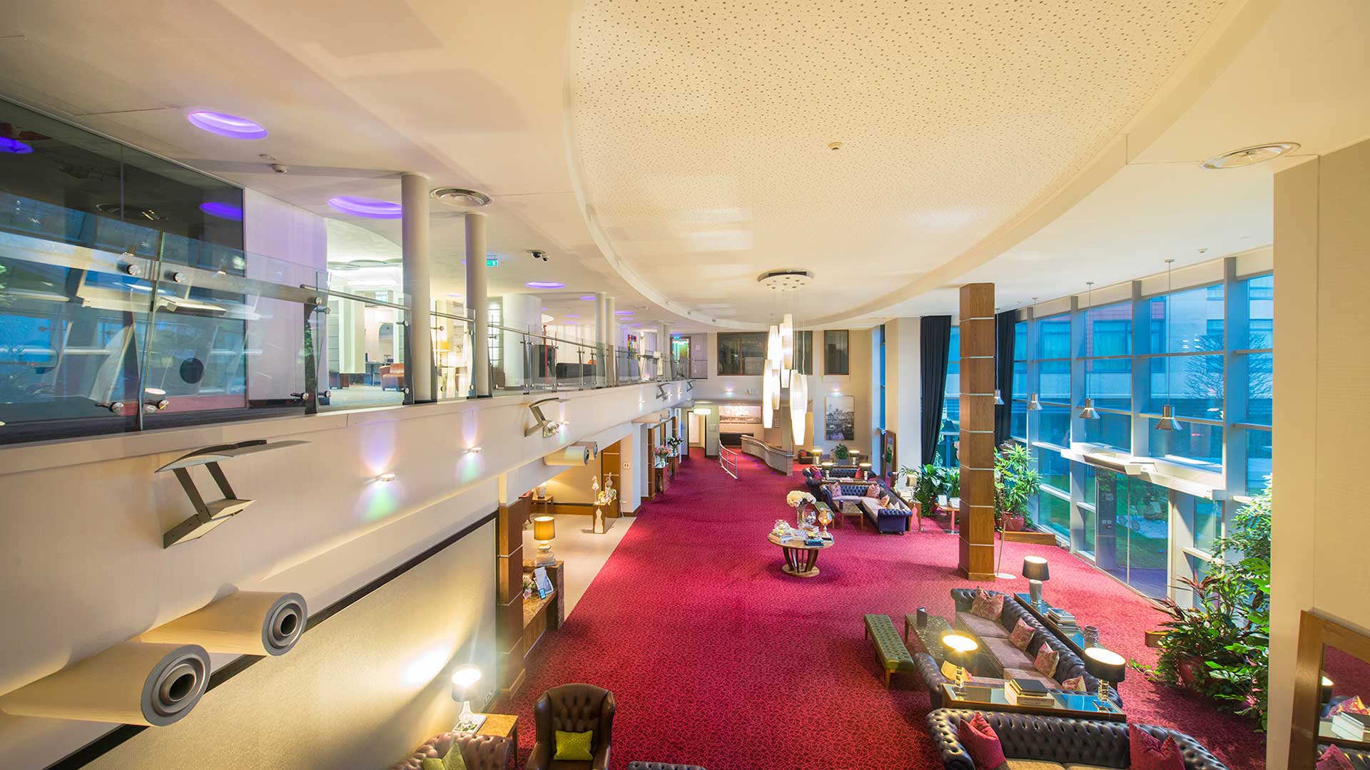 View from above of the Cork International Hotel lobby and reception