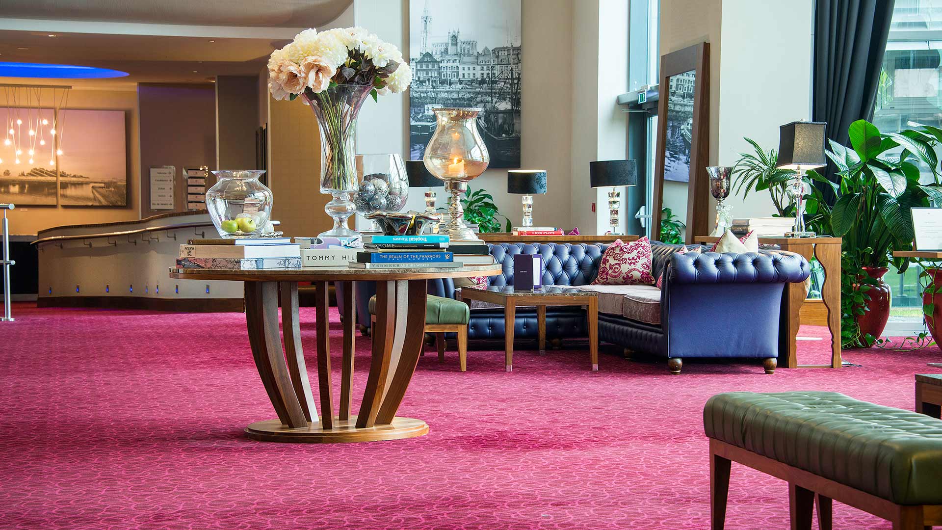 Details books, flowers and stylish seating in the Cork International Hotel lobby