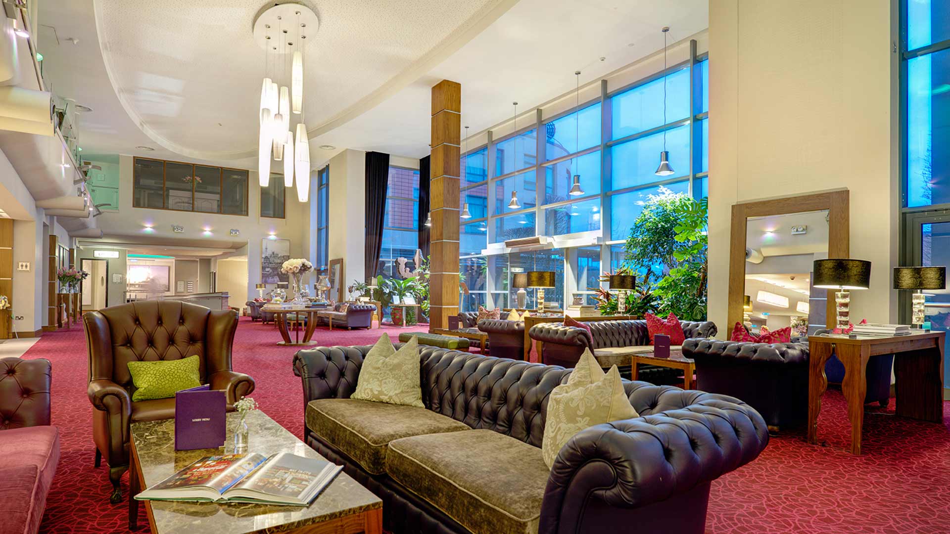 Opulent decor in the seating area and lobby of the Luxury Cork International Hotel