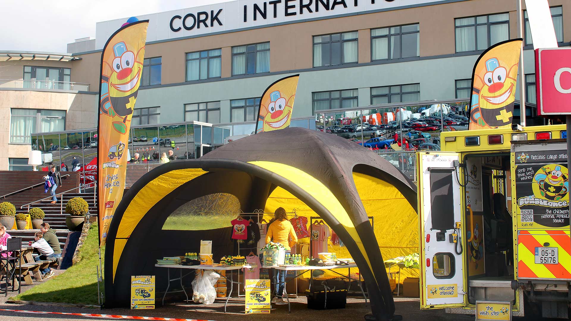 Stand and ambulance promoting Bumbleance, charity partner of the Cork International hotel