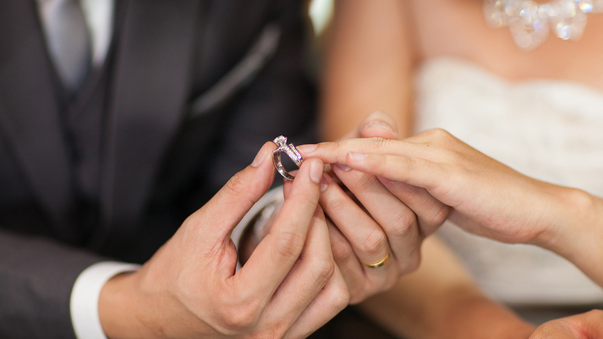 Woman hand with engagement ring