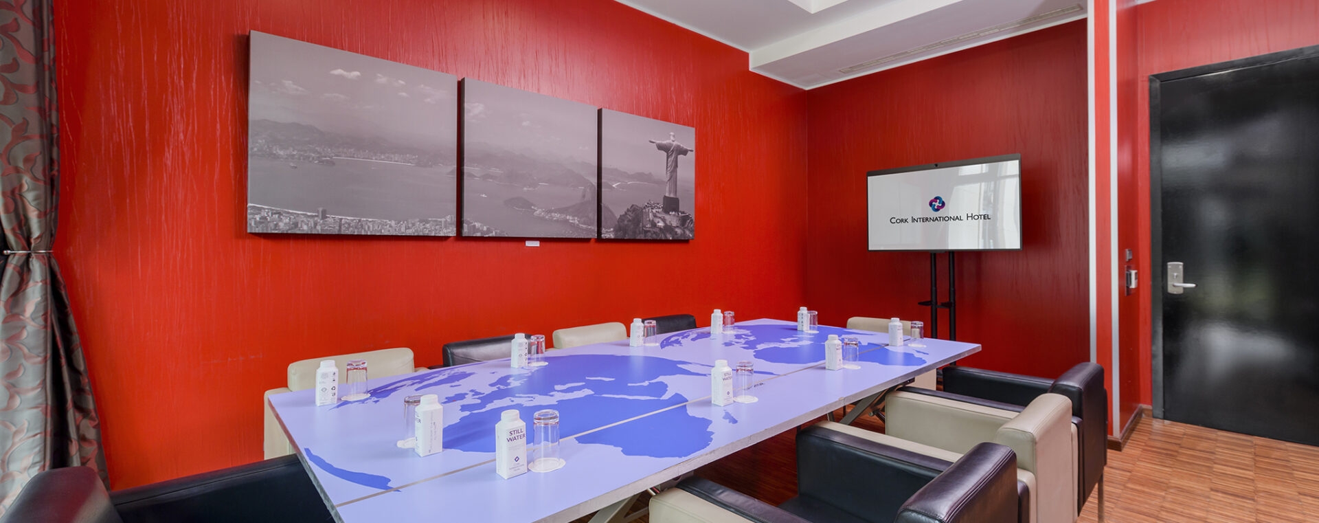 Boardroom meeting in Rio De Janeiro meeting room at Cork International Hotel, Modern Meeting room with vibrant colours