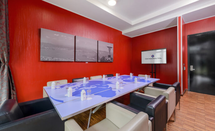 Boardroom meeting in Rio De Janeiro meeting room at Cork International Hotel, Modern Meeting room with vibrant colours
