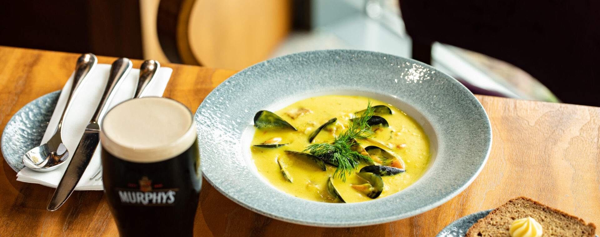 Cork International Hotel Creamy Chowder with a pint of guinness