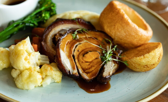 Sunday Lunch- Pork with Vegetables, and Yorkshire pudding at The New Yorker Restaurant